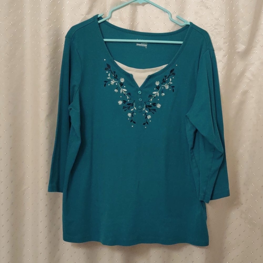 🍂3/$30 Women's Basic Editions blouse, teal, size 1X